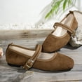 thumbnail image 5 of IEMIEMIEM Womens Mary Jane Flats with Strap Slip on Faux Suede Flats Shoes Comfortable Flats Shoes Non Slip Women Dressy Shoes Light Brown 5.5 Wide, 5 of 8