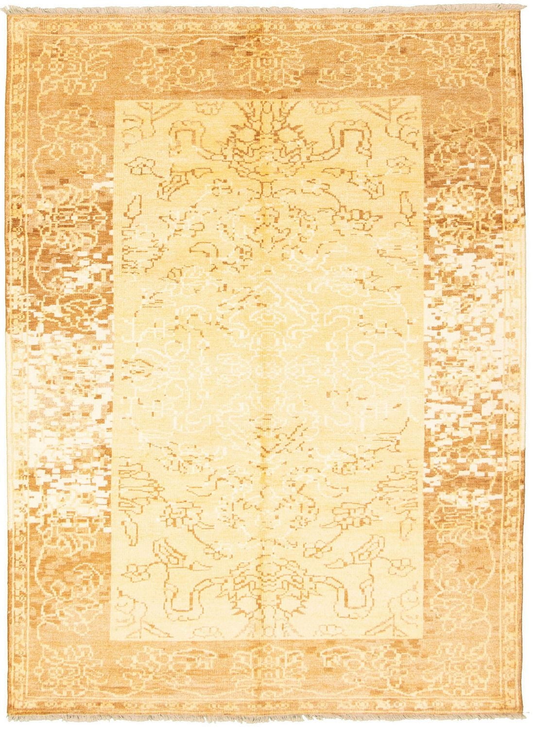 ECARPETGALLERY Tapis Noué à la Main pour Salon, Salle à Manger et Chambre à Coucher Transitionnel Collection Jules Oushak 7'0" x 9'9" en Jaune