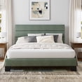 thumbnail image 2 of Einfach Full Bed Frame, Platform Bed Frame with Panel Upholstered Chenile Fabric Headboard, Green, 2 of 7