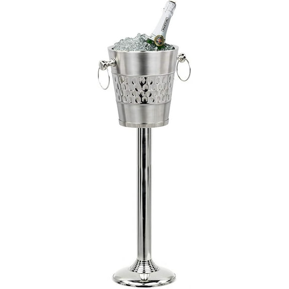Deep Hammered Brushed Nickel Plated Majestic Wine & Ice Bucket with Steel Bucket Stand | Wine Chiller On Stand Kitchenware Barware | Party Organization Ideas
