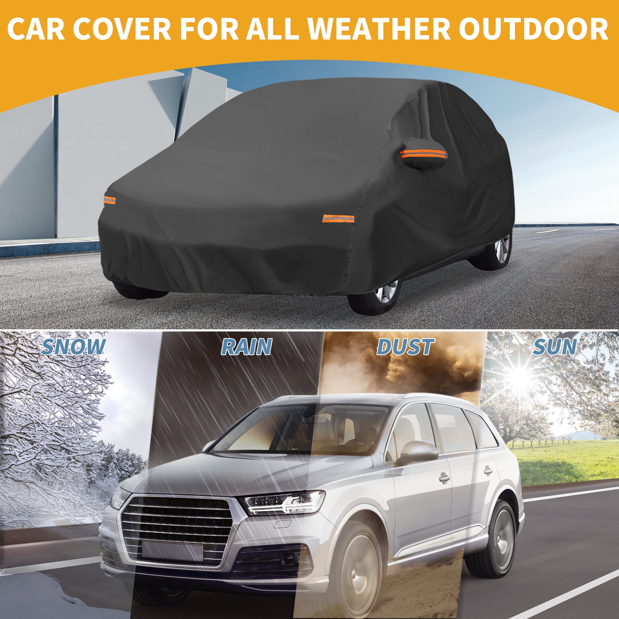 Unique Bargains Universal Waterproof Car Cover 190T-PU Black 165.35"x70.87"x53.15"