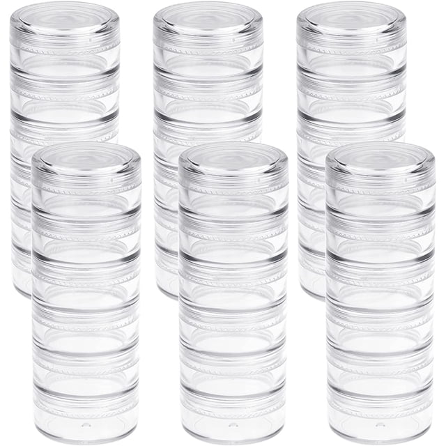 6 Sets 6 Layer Stackable Plastic Containers, 10G/10ML Clear Cosmetic Storage Box Round Organizer Jars for Beads, Buttons, Small Jewelry Findings