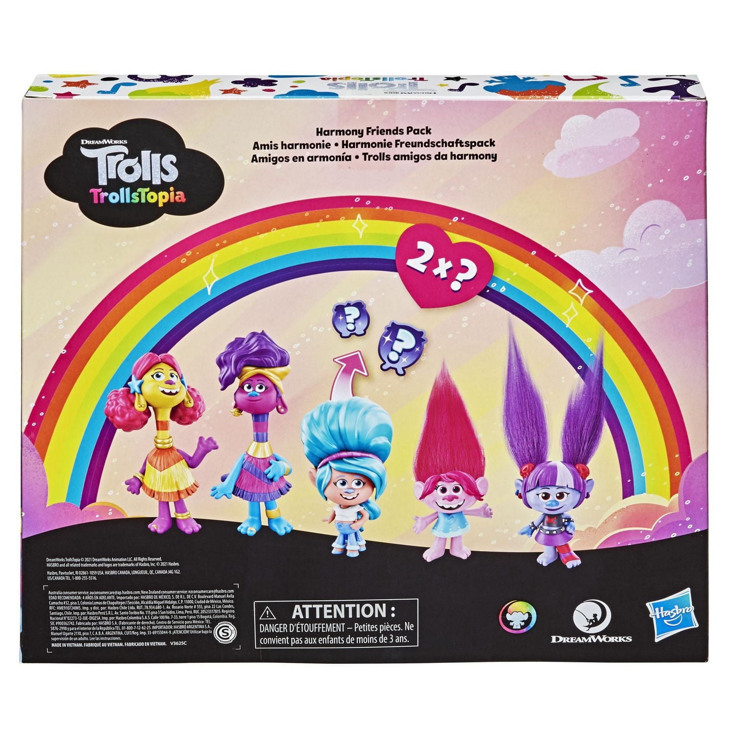 DreamWorks TrollsTopia Harmony Friends Pack, 5 Trolls Toys with Poppy, Val, R&B, Holly Darlin' Surprise Hair Figure, Kids 4 and Up