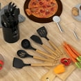 thumbnail image 4 of 35 Silicone Cooking Utensils Set - 446°F Heat Resistant Silicone Kitchen Utensils for Cooking, Kitchen Utensil Spatula Set w Wooden Handles and Holder, BPA FREE Gadgets for Non-Stick Cookware (Black), 4 of 9