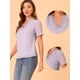 thumbnail image 2 of Blusa de Manga Corta Allegra K con cuello de Volante floral y Manga de burbuja para Mujer morado claro M, 2 of 6