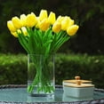 thumbnail image 3 of Viworld 16 Pieces Artificial Real Touch Tulips Fake Silk Flowers Arrangement in Glass Vase with Faux Water for Home Decor Yellow, 3 of 4