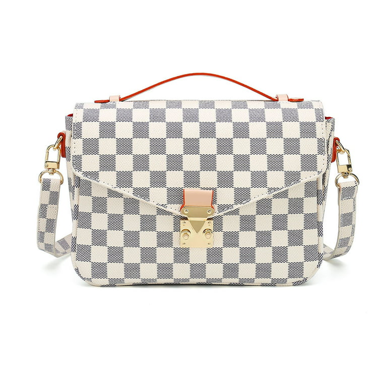Colisha Checkered Tote Shoulder Bag with Inner Pouch - PVC Shoulder Handbags  Fashion Ladies Purses Satchel Messenger Bags(Cream Checkered) Mother's Day  Handbags 
