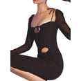 thumbnail image 4 of VISgogo Vestido de mujer, manga larga, cuello cuadrado, recorte, envuelto, cordón, fiesta, vacaciones, calle, midi VISgogo moda, 4 of 9