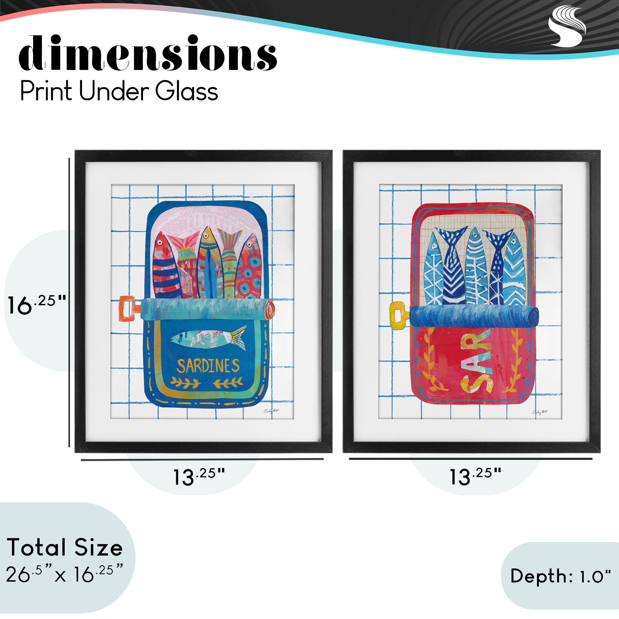 Stupell Industries Whimsical Silly Sardines 2 Piece Black Framed Print Under Glass Set, design by Courtney Prahl
