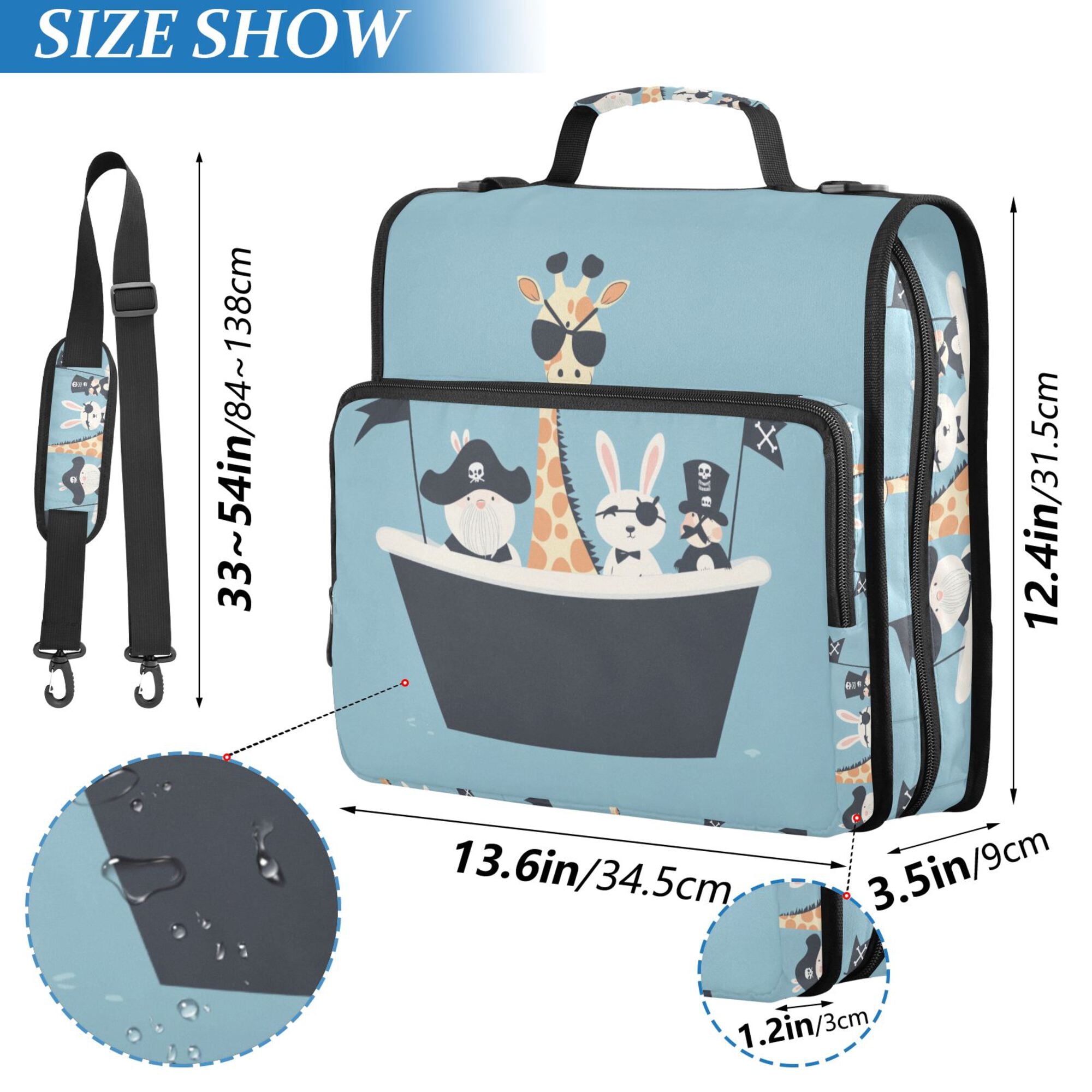 FORMRS Zipper Binder with Shoulder Strap 2-inch Ring 500 Sheet Capacity File Bag, Pirate Animals