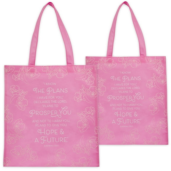 Christian Art Gifts 380510 I Know the Plans Reusable Non Woven Jeremiah 29.11 Tote Bag, Pink