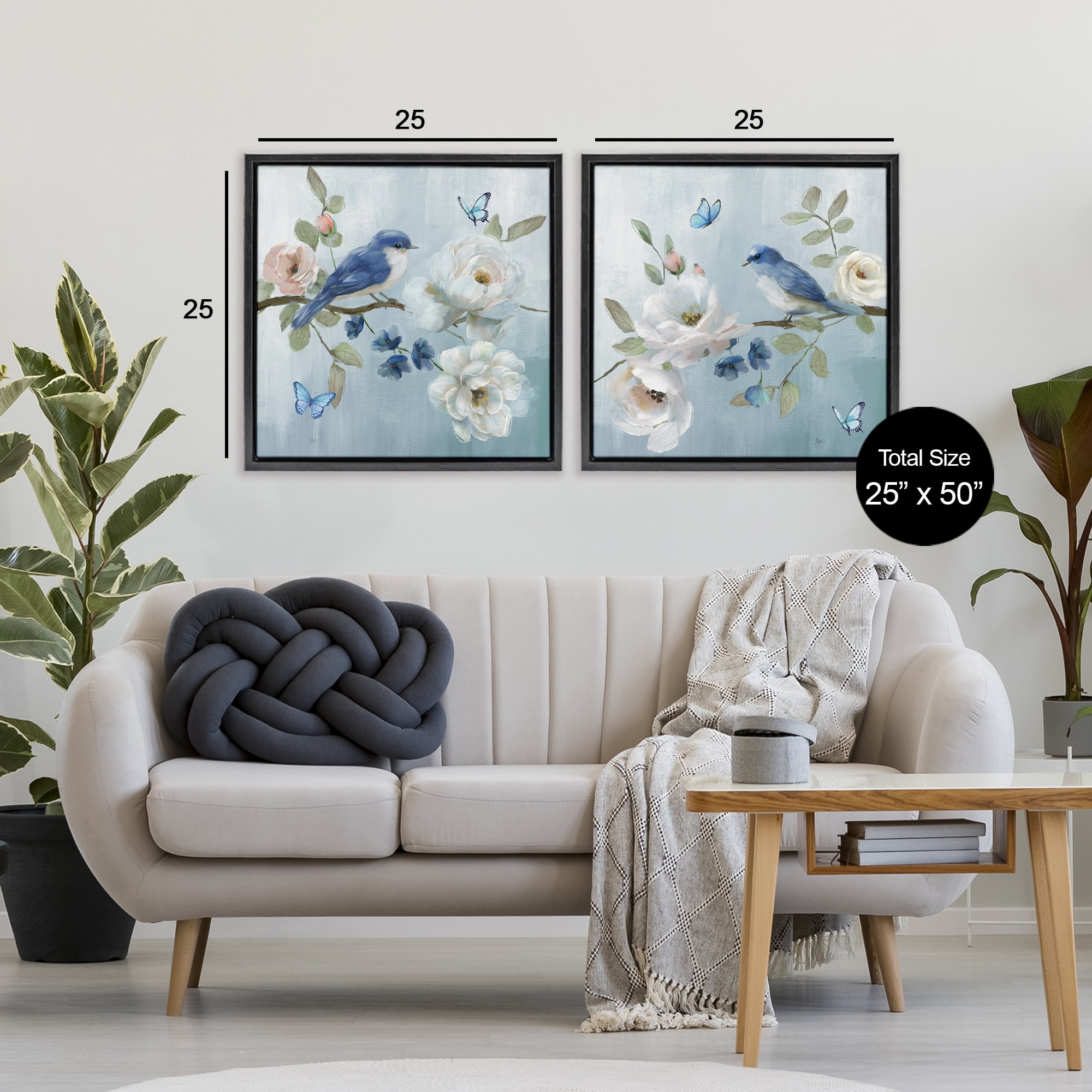 Stupell Industries Nature's Tranquility Florals 2 Piece Black Framed Floater Canvas Set, design by Nan