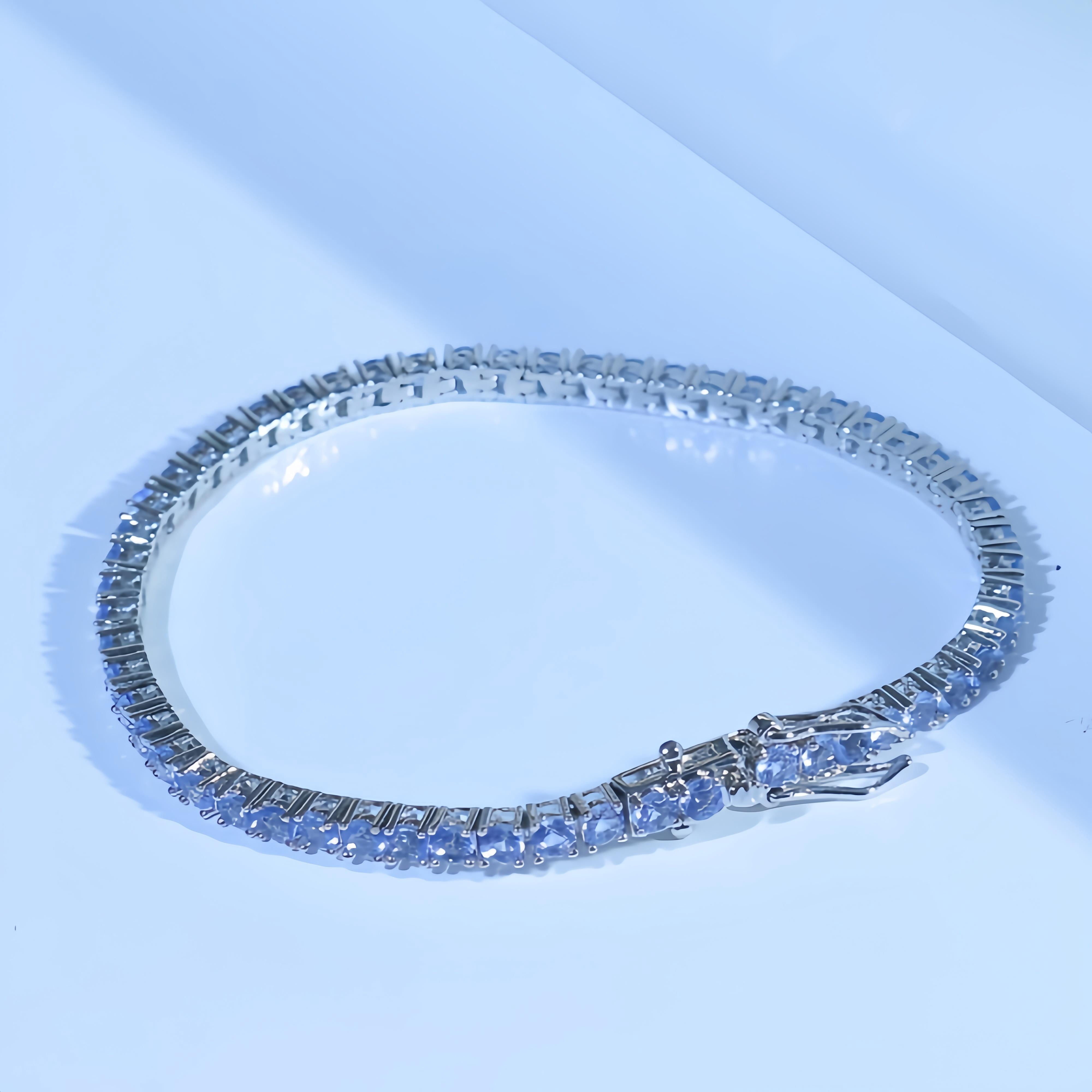 KIJ 14K White Gold Plated 3mm Round Cut Tanzanite Tennis Bracelet Jewelry Valentine's Day Gifts for Men Women
