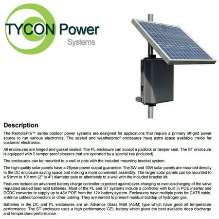 Tycon Power RPPL1218-36-30 RemotePro 8W Remote Power System 30W Solar Panel 12V