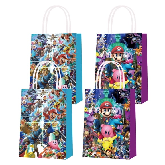 16 Pcs For Super Smash Bros Games Theme Party Bags,Themed Candy Gift Bags,2 Styles with Handles,Ideal for Candy and Snack Bags for Boys Girls Birthday Decorations and Celebrations