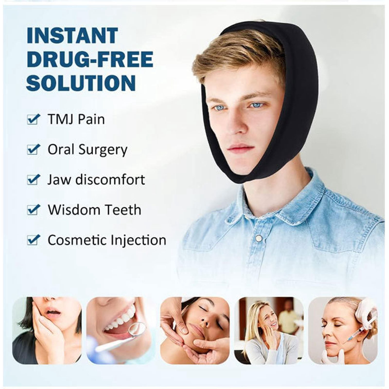 LAZIOEGR Face Ice Pack Wrap with 4 Hot Cold Gel Packs for Jaw Wisdom Teeth Relief Oral Facial Surgery Pain Management Black 8.6 x 5.1 x 1.5 inches / 22 x 13 x 4 cm