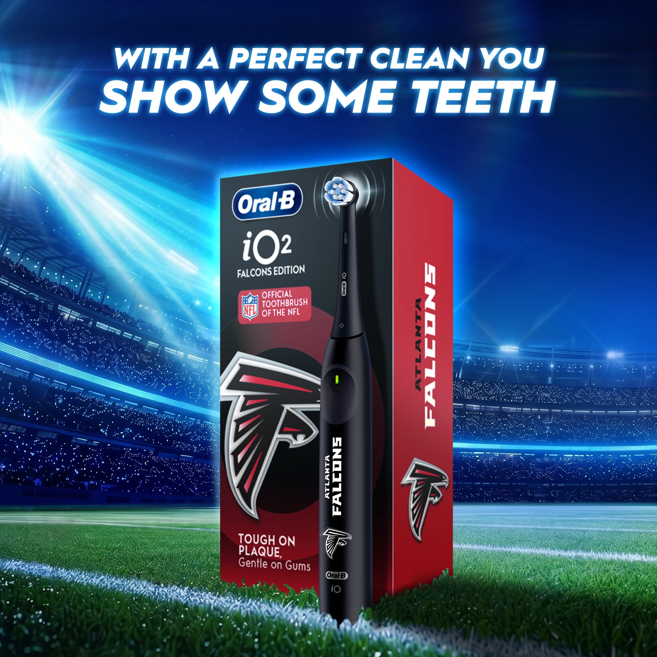 Oral-B Rechargeable Electric Toothbrush,NFL Atlanta Falcons Edition iO2, 3 Cleaning Modes, Automatic Pressure Sensor to Protect Gums