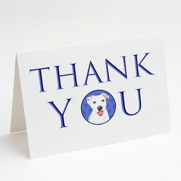 Pit Bull White #1 Thank You Greeting Cards and Envelopes Pack of 8 7 in x 5 in