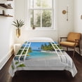thumbnail image 4 of Window Seascape Large Tapestry for Bedroom Wall Hanging Tapestry, Summer Beach Seaside Palm Trees Ceiling Backdrop Tapestries Poster Blanket Wall Decor for Teens Room Living Room Dorm 100" x 59", 4 of 8