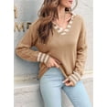 thumbnail image 4 of Women'S Striped Sailor Collar Cuffs V-Neck Regular Fit Knit Sweater Wheat Yellow L, 4 of 6
