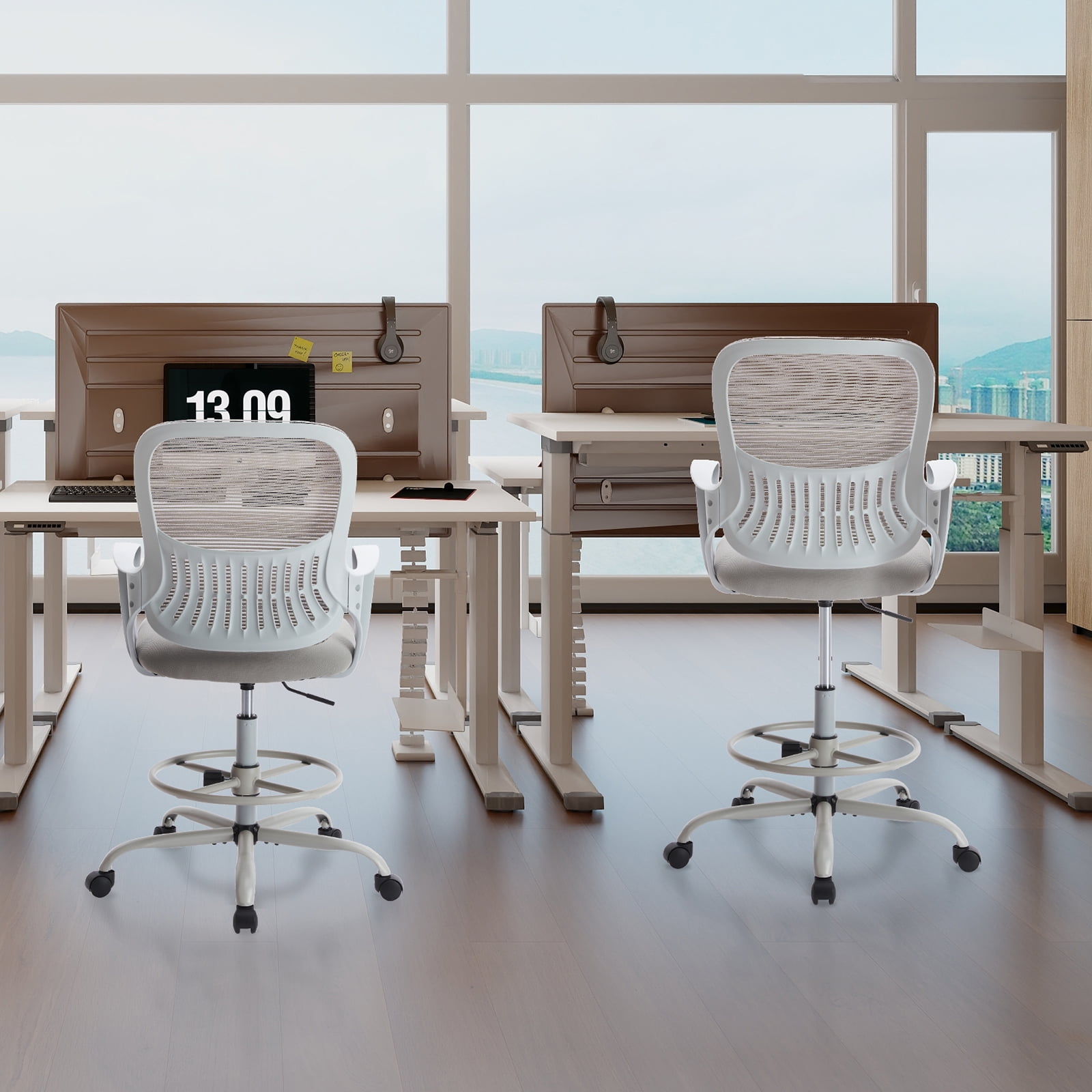 JONPONY Tall Drafting Office Chair,Desk Chair with Ergonomic Lumbar Support for Home, Office, Bedroom, for Adults,Gray