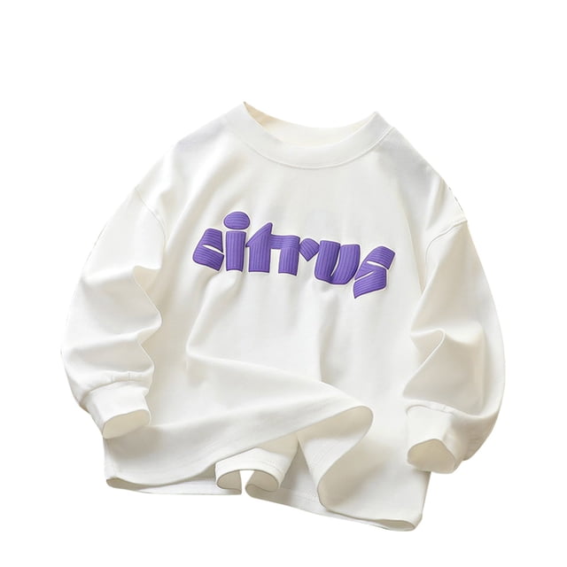 Chemises à Manches Longues pour Filles Rabais Chemise à Manches Longues à Col Rond Enfants Style T-Shirt Sans Capuche Garçons Chandail à Manches Longues Filles Chemises à Manches Longues Blanc 13T