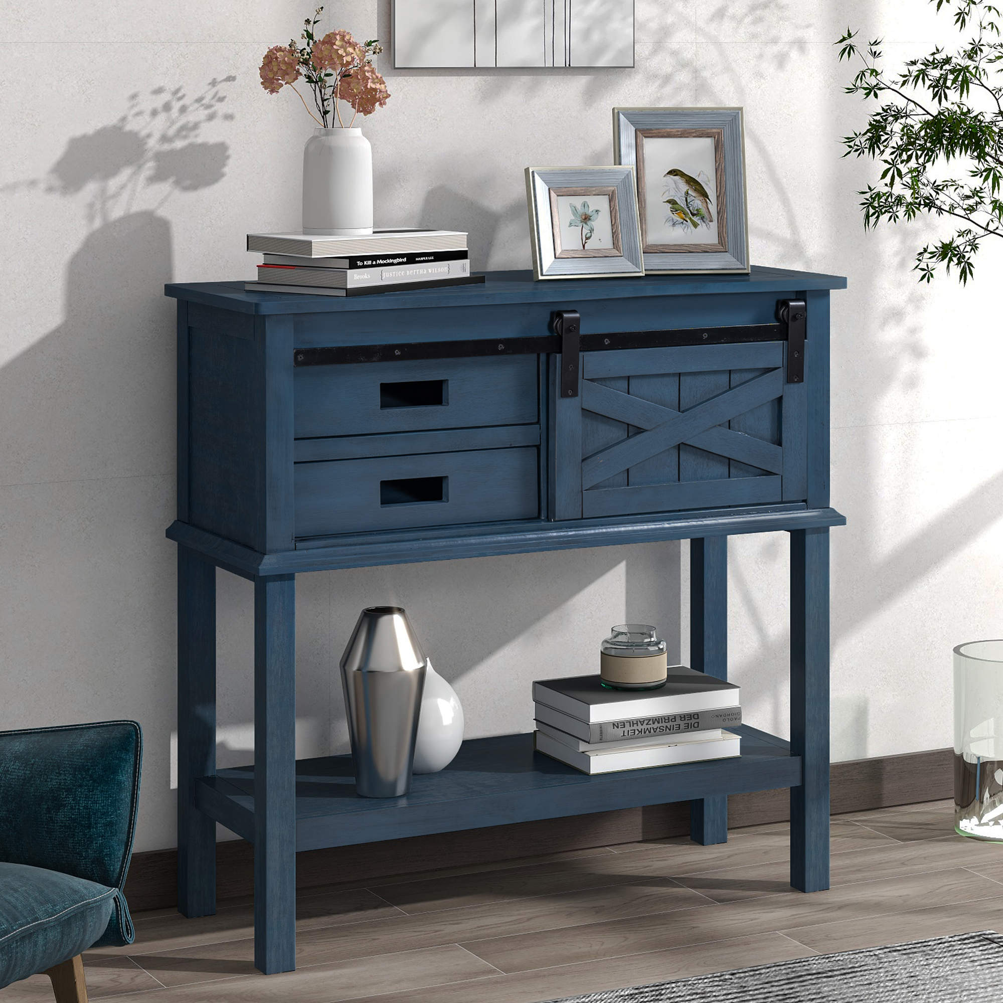 Console Table, Classic Farmhouse Style Wood Structure Sofa Table with