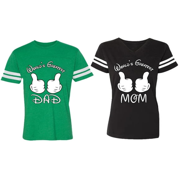 World's Greatest Dad Mom Matching Couple Cotton Jerseys (Men Green / Women Black) (Men S / Women S)
