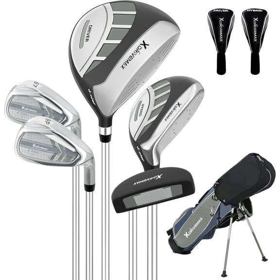 XDriveMax 6 Pieces Golf Club Set, Junior Complete Set for Ages 8-12 with Stand Bag, Right Handed, 2 Head Covers, Gray