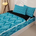 thumbnail image 3 of jejeloiu Elegant Damask Zipper Full Size Comforter Sets with Fitted Sheet and 2 Pillowcases,Traditional Print Zipper Bedding Set For Adults,Teal White,Black Reversible,4-Piece, 3 of 7