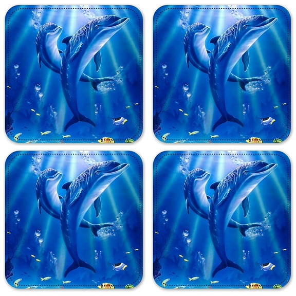 Vinyl Drink Coasters - Set of 4 - Sunlit Dolphins