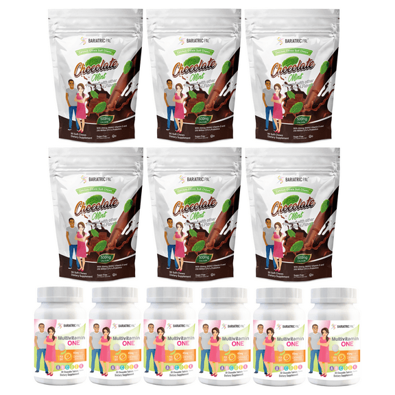 Gastric Sleeve Complete Vitamin Pack - Chewables Size: 6-Month Supply, BariatricPal Multivitamin ONE: Orange Citrus Chewable with 45mg Iron, BariatricPal Calcium Citrate Soft Chews: Chocolate Mint