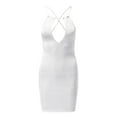 thumbnail image 5 of Sngxgn Women's Ruched Bodycon Dress Long Sleeve Front Drape Crew Neck Midi Dress(White,S), 5 of 8