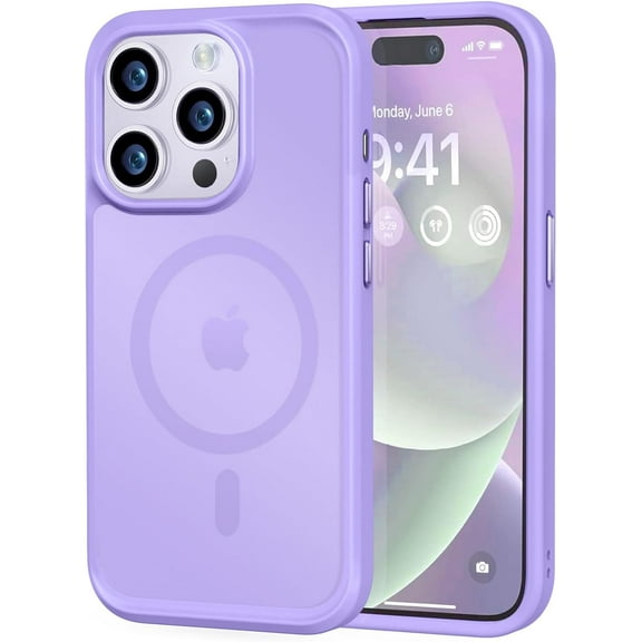 Strong Magnetic for iPhone 14 Pro Case, [Compatible with Magsafe][13FT Military Drop Protection] Slim Translucent Matte Shockproof Case for iPhone 14 Pro Phone Case 6.1'', Light Purple
