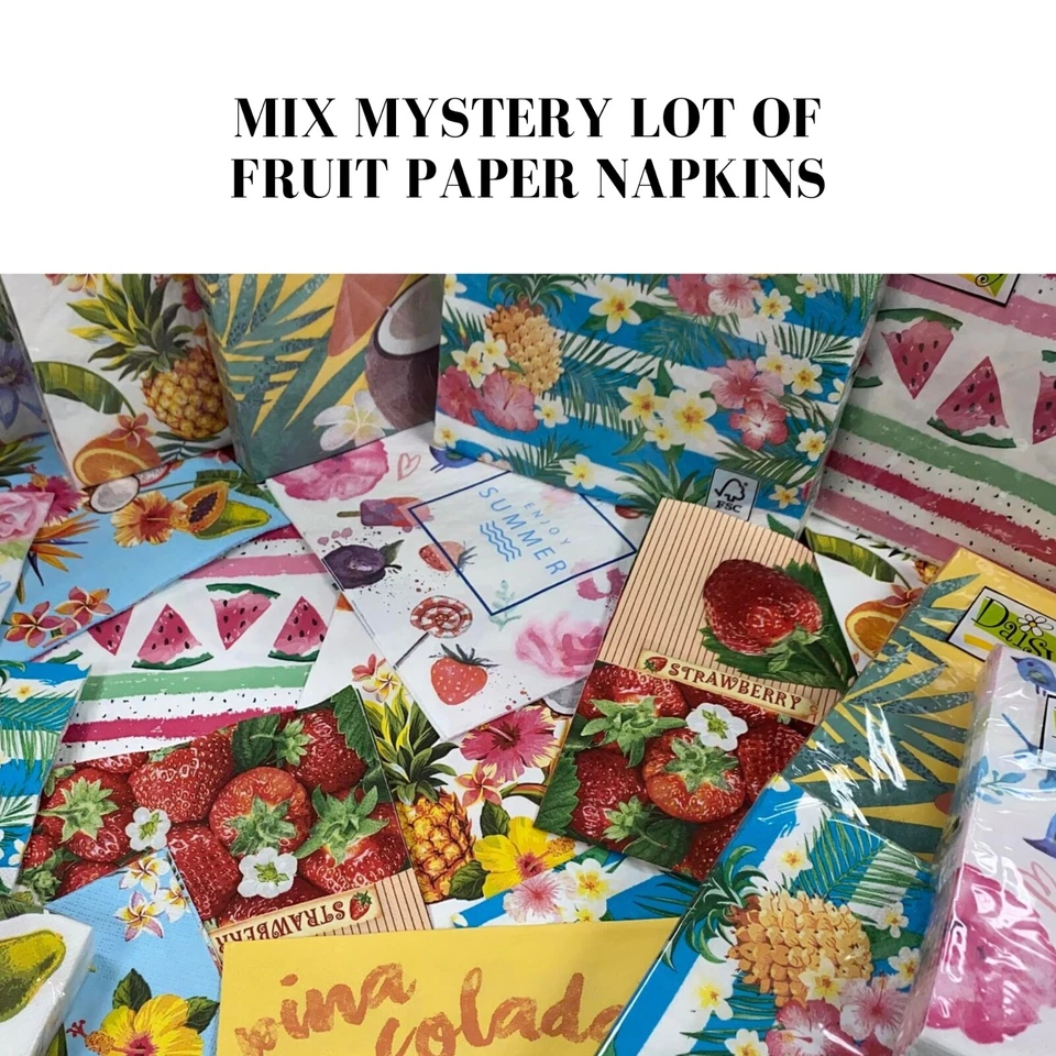 PRIME - Decoupage Napkins Mystery Surprise Pack - Lot Of 15 Assorted Fruit Paper Napkins