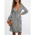 thumbnail image 4 of Musuos Women Midi A-line Dress, Long Sleeve Deep V-neck Tie-up Zebra Stripes Print Fall Casual Dress streetwear, 4 of 10