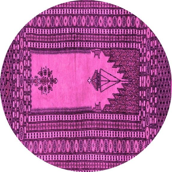 Ahgly Company Indoor Round Abstract Pink Modern Area Rugs, 7' Round