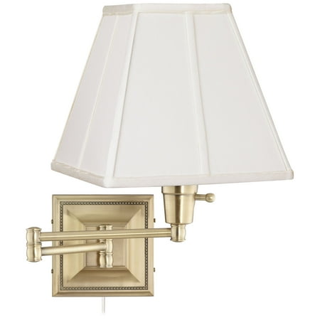 Gold Western Style Mounting - Barnes and Ivy Ivory Square Shade Brass Beaded Plug-In Style Swing Arm Wall Lamp