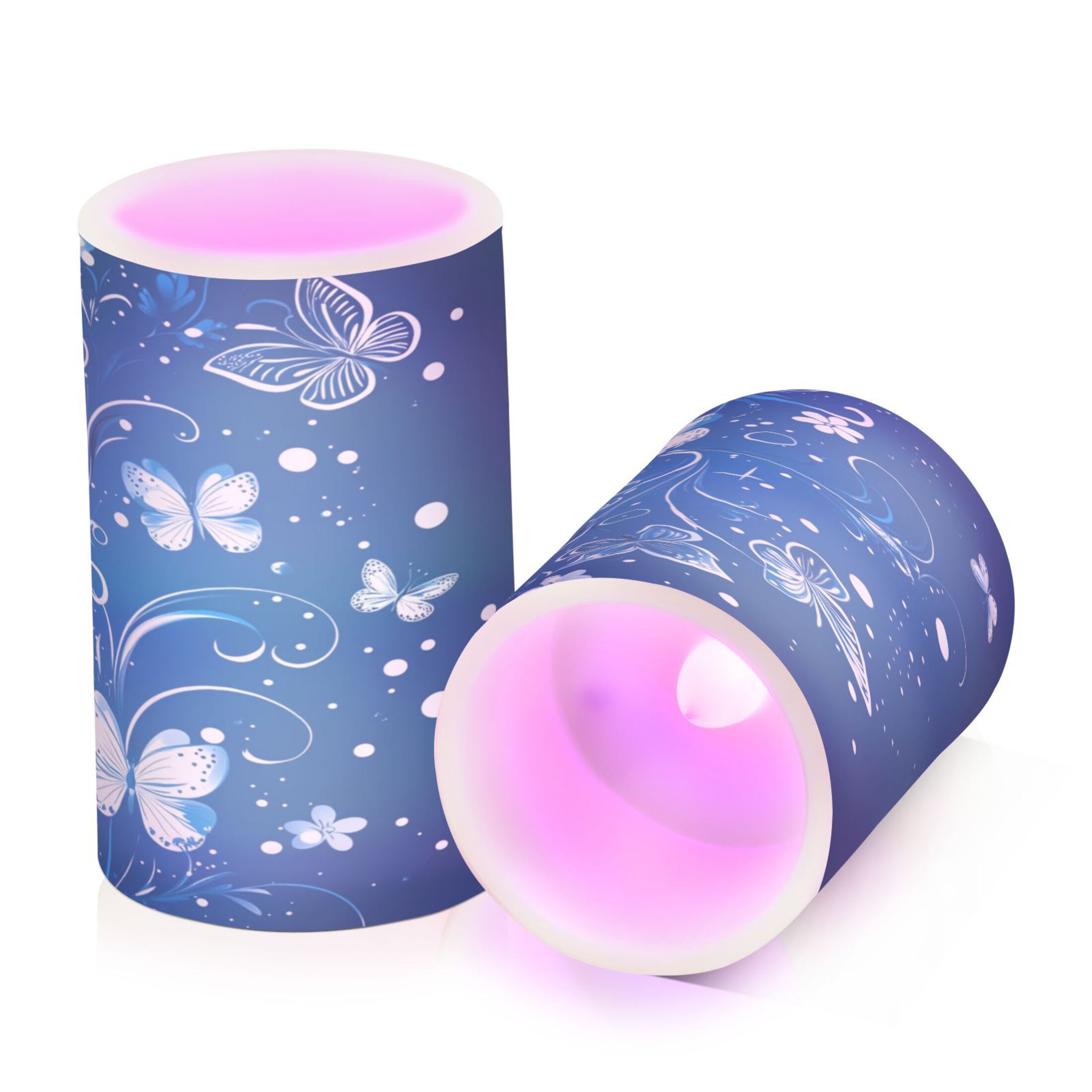 Flameless Candles Lights, Pack of two LED Lights, Dimmable LED Pillar Candles Battery Operated, Flames Remote Control White Butterfly