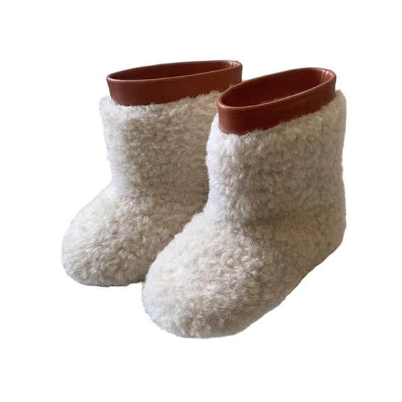 DMDUOU Toddler Girls Faux Fur Snow Boots Fluffy Furry Mid Calf Boots Winter Warm Outdoor Flat Boots Beige 24