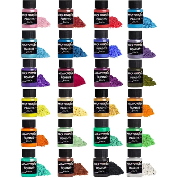 Mica Powder, 24 Colors Pearlescent Pigment Powder for Epoxy Resin, Pearl Pigment Set for Soap Making, Bath Bomb, Candle Making, Art Crafts, Lip Gloss, Nail Polish, Dye