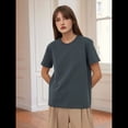 thumbnail image 4 of Camisetas de Corta Extragrandes para Mujer, Cuello Redondo, Holgadas, para Hacer Ejercicio, Informales, de Verano, de Algodón, Azul y Gris, Talla S, 4 of 8