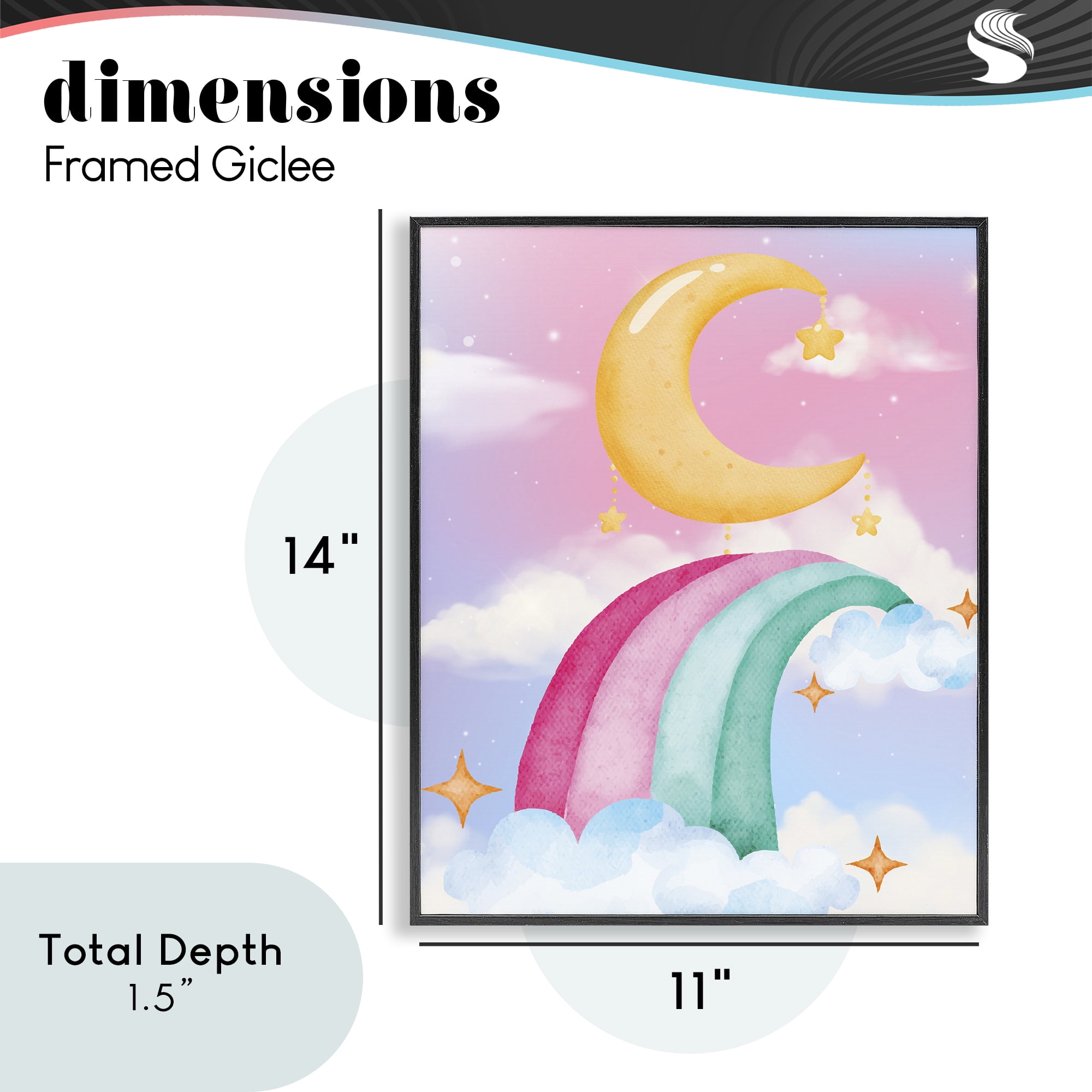 Moon Rainbow in Clouds Black Framed Giclee Art, design by Jesse Keith