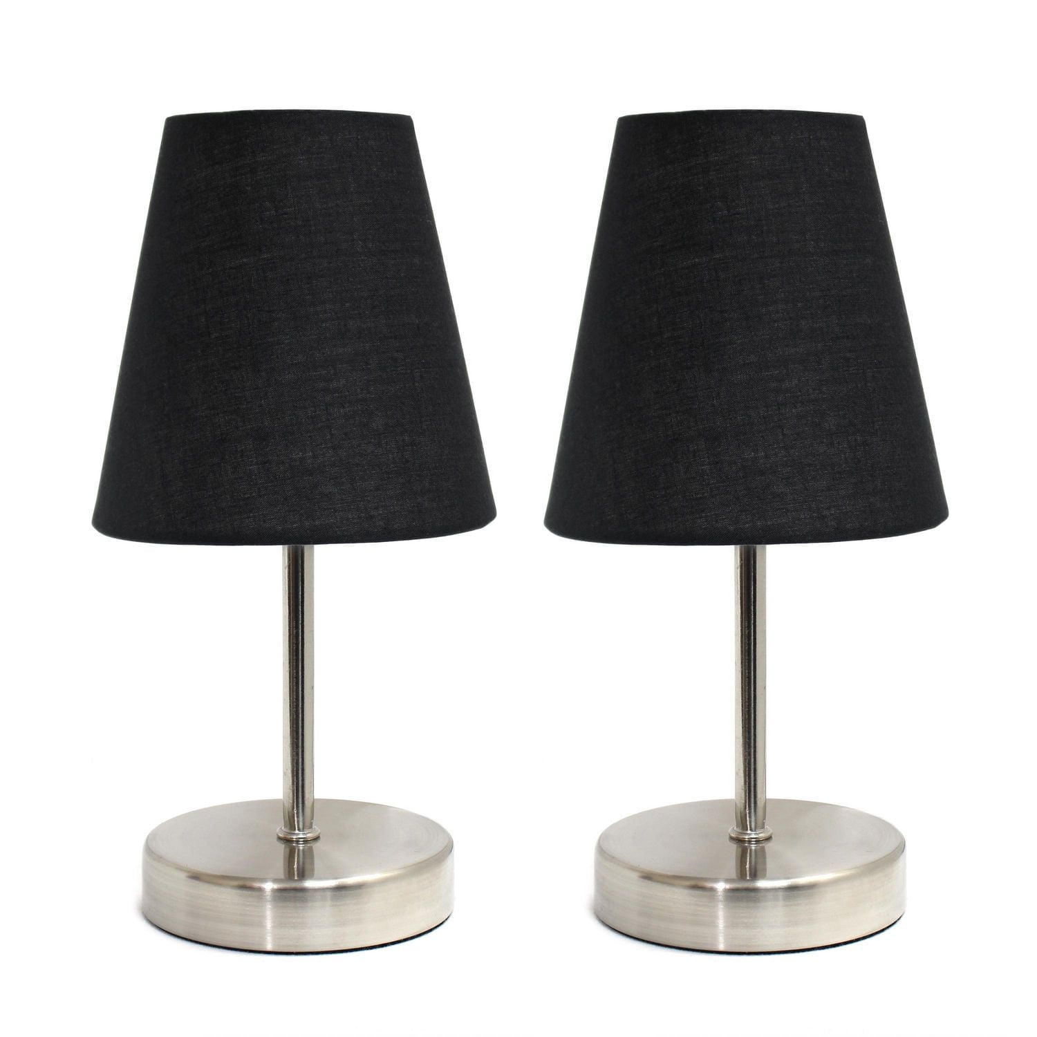 Simple Designs Sand Nickel Mini Basic Table Lamp with Fabric Shade 2 Pack Set