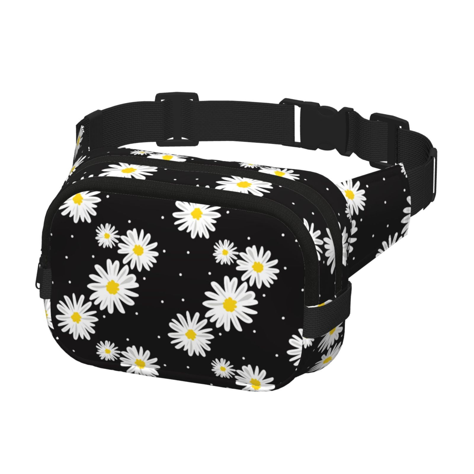 Picia Daisies Flowers Print Square Double-Layer Waist Bag Mini Adjustable Waist Belt Bag Exercise Running Travel Hiking