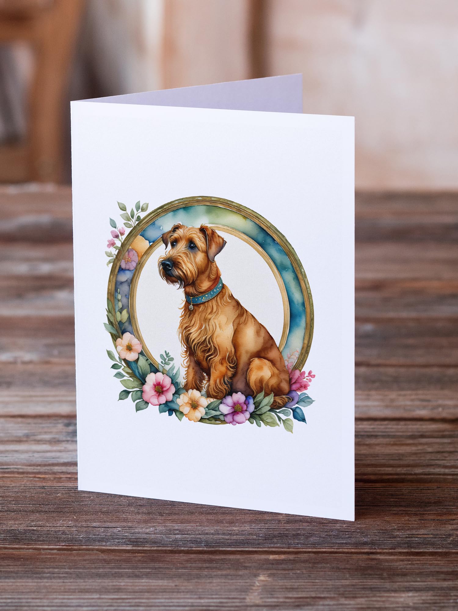 Irish Terrier and Flowers Greeting Cards and Envelopes Pack of 8 7 in x 5 in