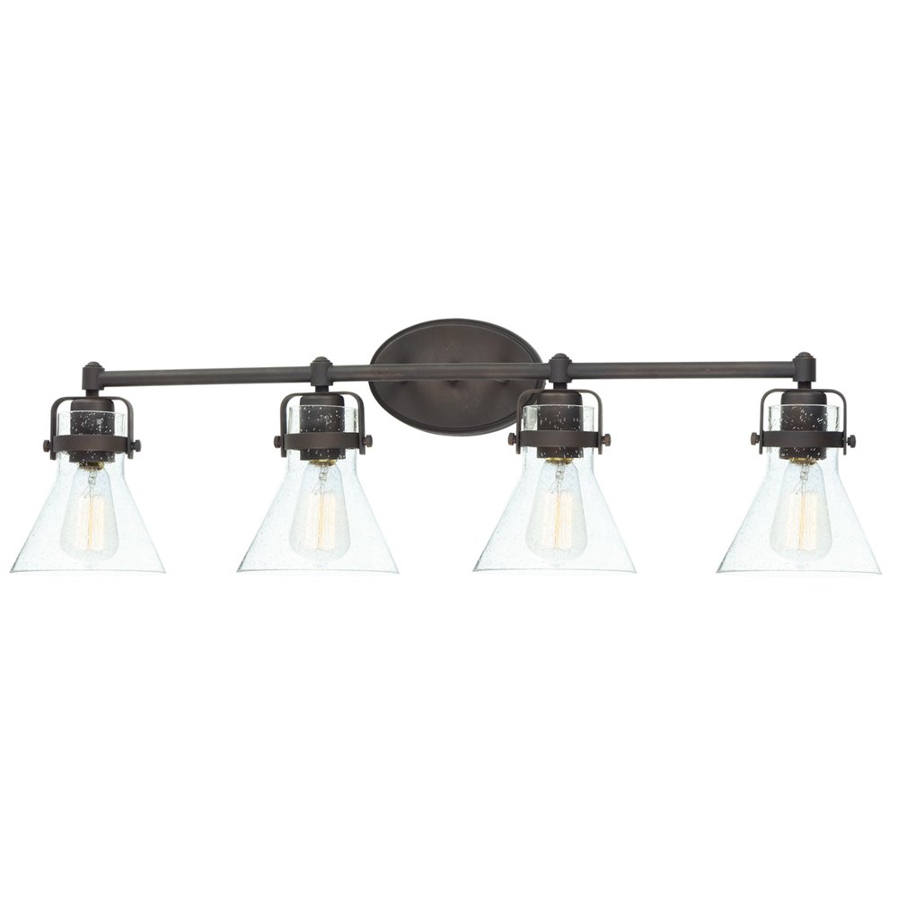Bathroom Vanity 4 Light Bulb Fixture With Oil Rubbed Bronze Finish Steel and Glass Material MB