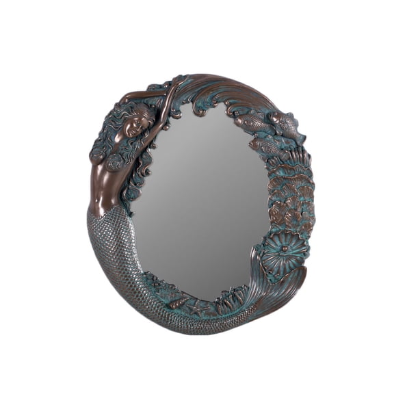 Mermaid Wall Mirror Long Hair Sea Maiden and Fish Scene 3D Frame Bronze Finish