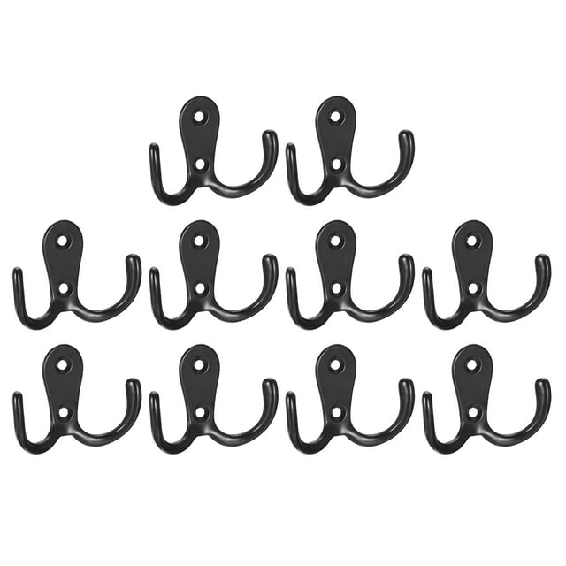 Ganchos de pared, paquete de 10 - Gancho retro de doble gancho de aleación de zinc, ganchos para colgar toallas, mochilas, ropa, bufandas (negro)