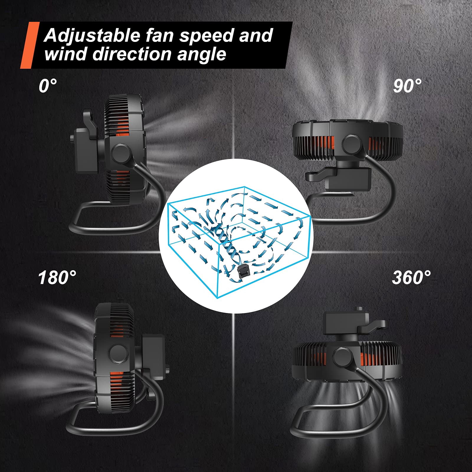 Rovtop 12" 3-Speed High Velocity Rechargeable Floor Fan